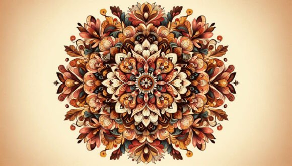 Download Oil-painted Floral Mandala in Warm Tones - Warm tones Collection
